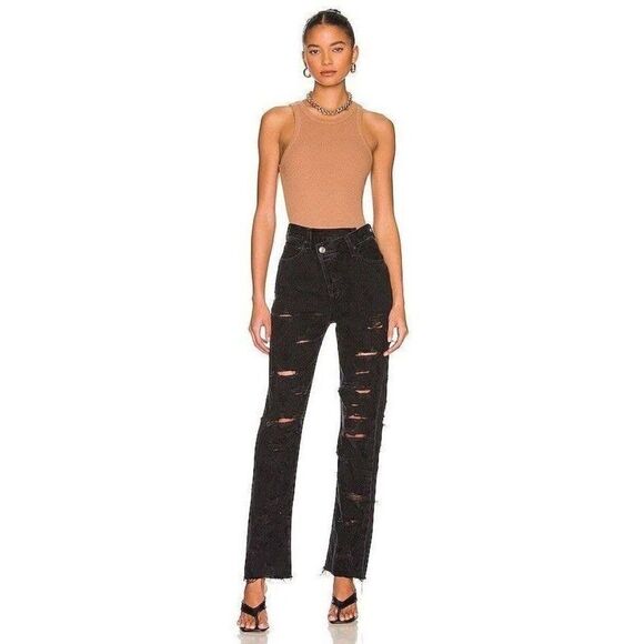 NWT AGOLDE Sz 28 CRISS CROSS STRAIGHT JEANS IN FEVERISH BLACK - Picture 1 of 3